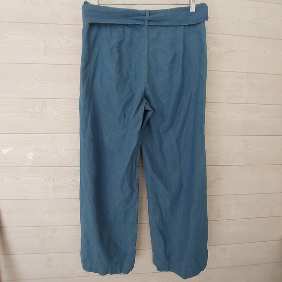 Draper James Jeans Size 8 Wide Leg Chambray Pants Tie Waist Medium Trouser Short - Picture 3 of 10